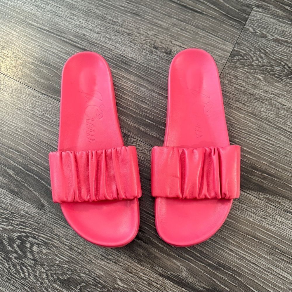 J Crew Pacific Scrunchie Marlow Brilliant Coral Pink Strap Slides Sandals